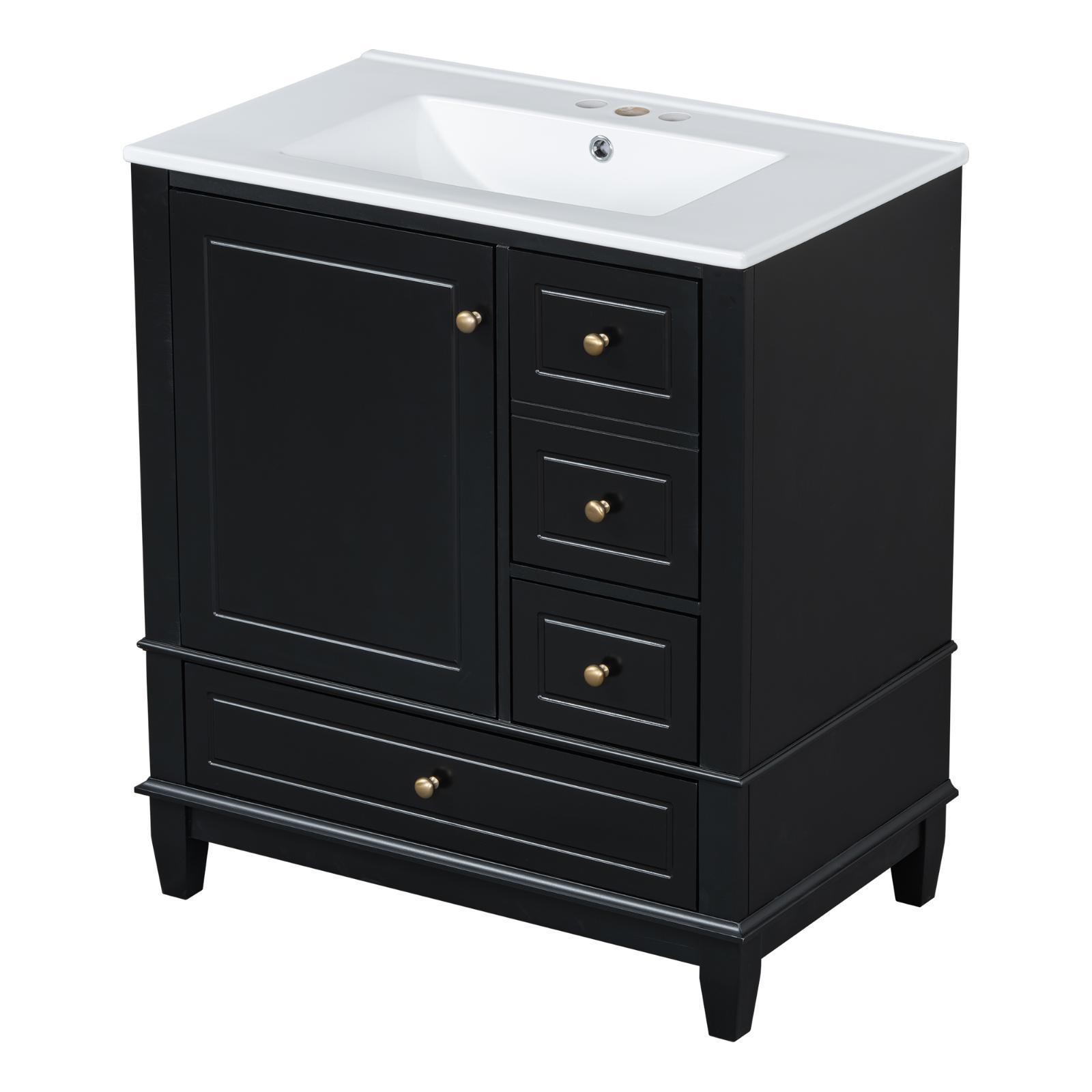 30″ Bathroom Vanity with Sink, Door with Shelf and Three Drawers, Soft Close