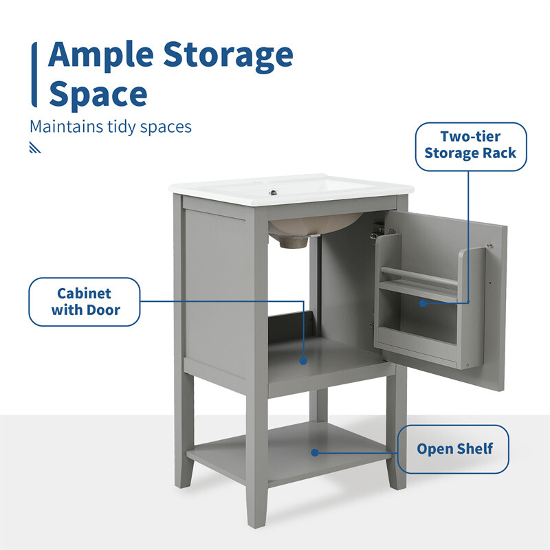 20″ Bathroom Vanity with Sink Door Open Shelf Rack Freestanding Storage Cabinet
