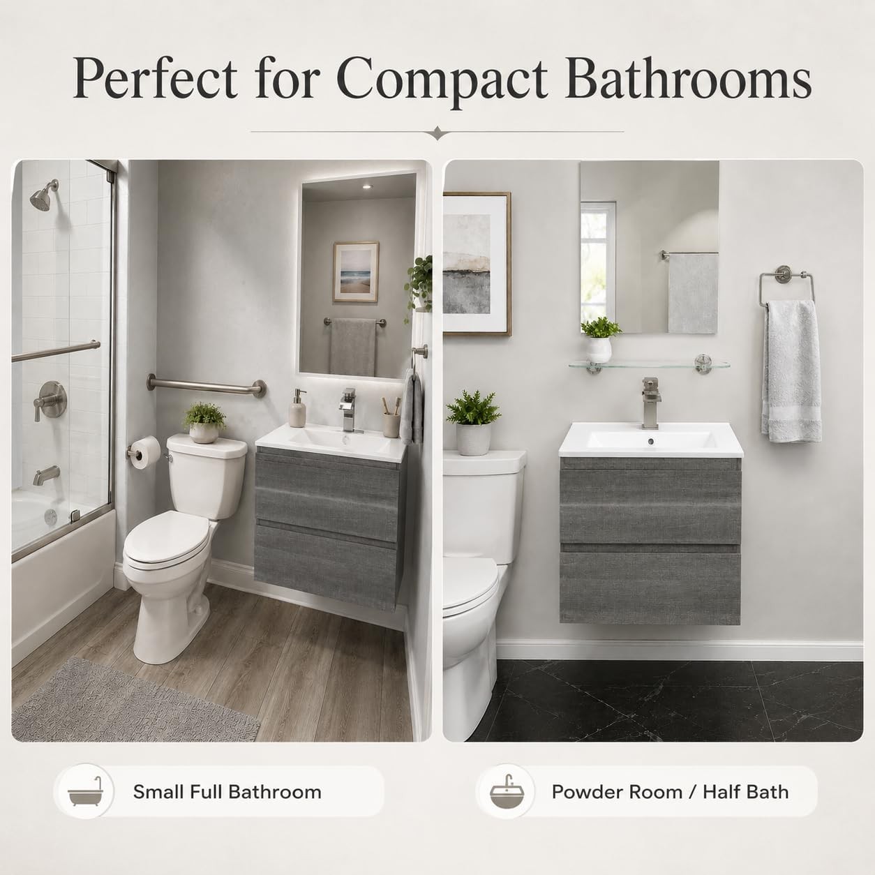 24 Inch Floating Bathroom Vanity with Sink, Gray Wall Mounted Vanity Cabinet