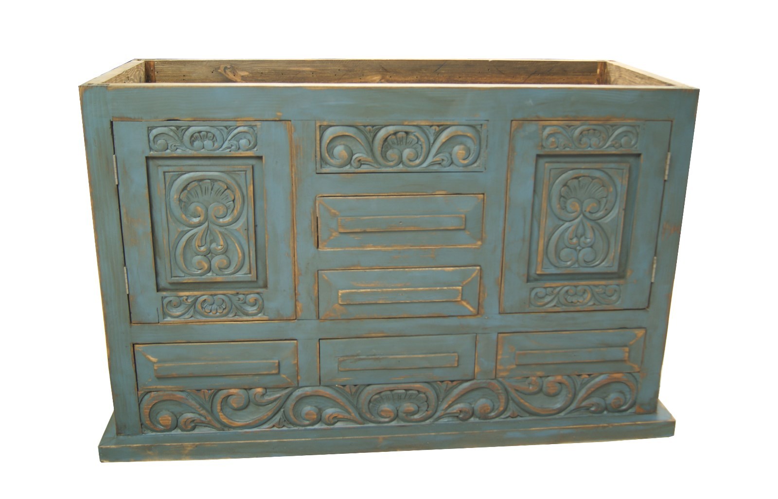 Shipwreck Rustic Gray Carved Wood Bathroom Vanity 60″ wide