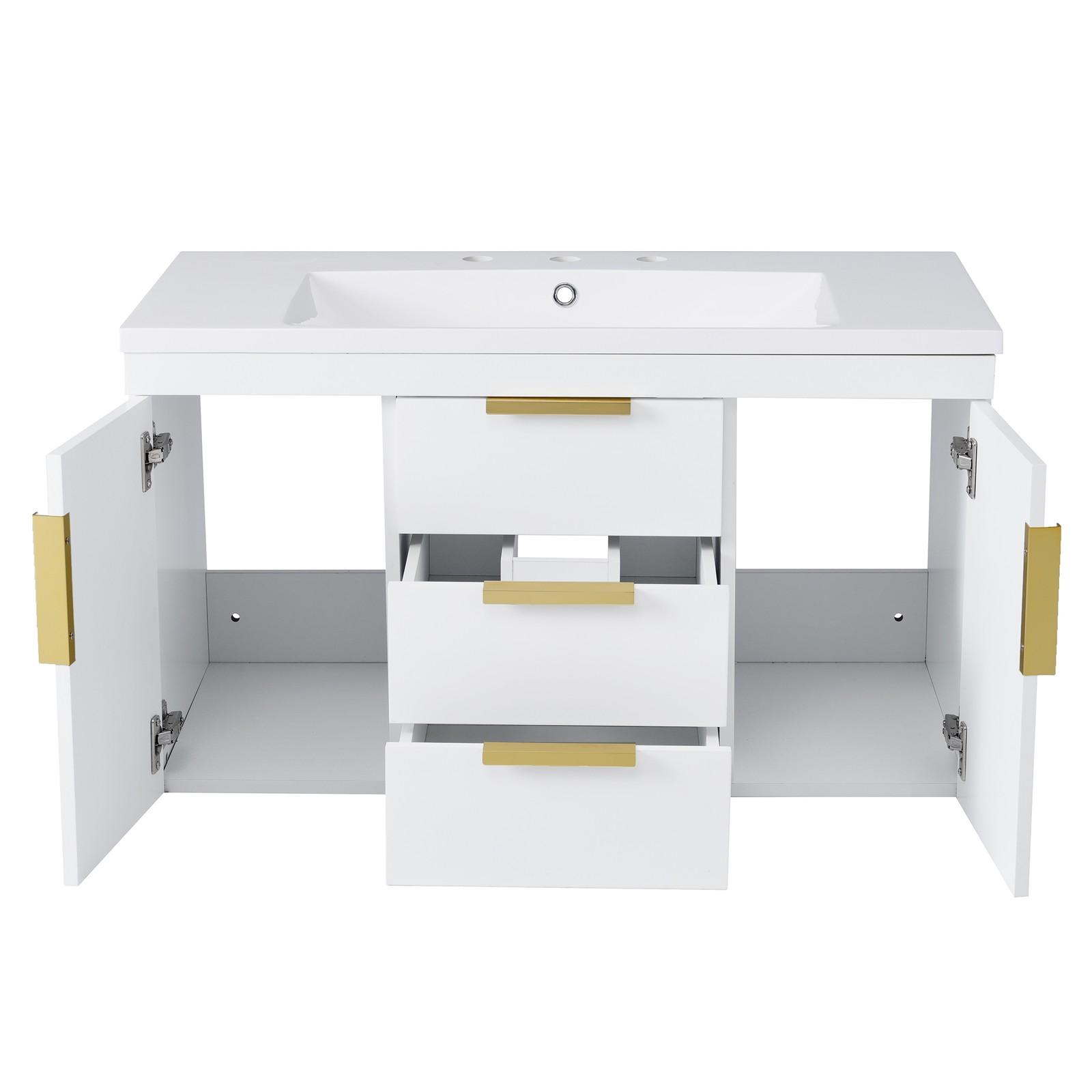 36″ Floating Bathroom Vanity Cabinet with 2 Drawers, Solid Wood, White