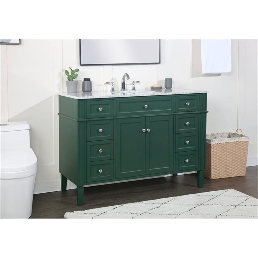 Elegant Decor Park Avenue 48″ Metal MDF Marble Single Bathroom Vanity in Green