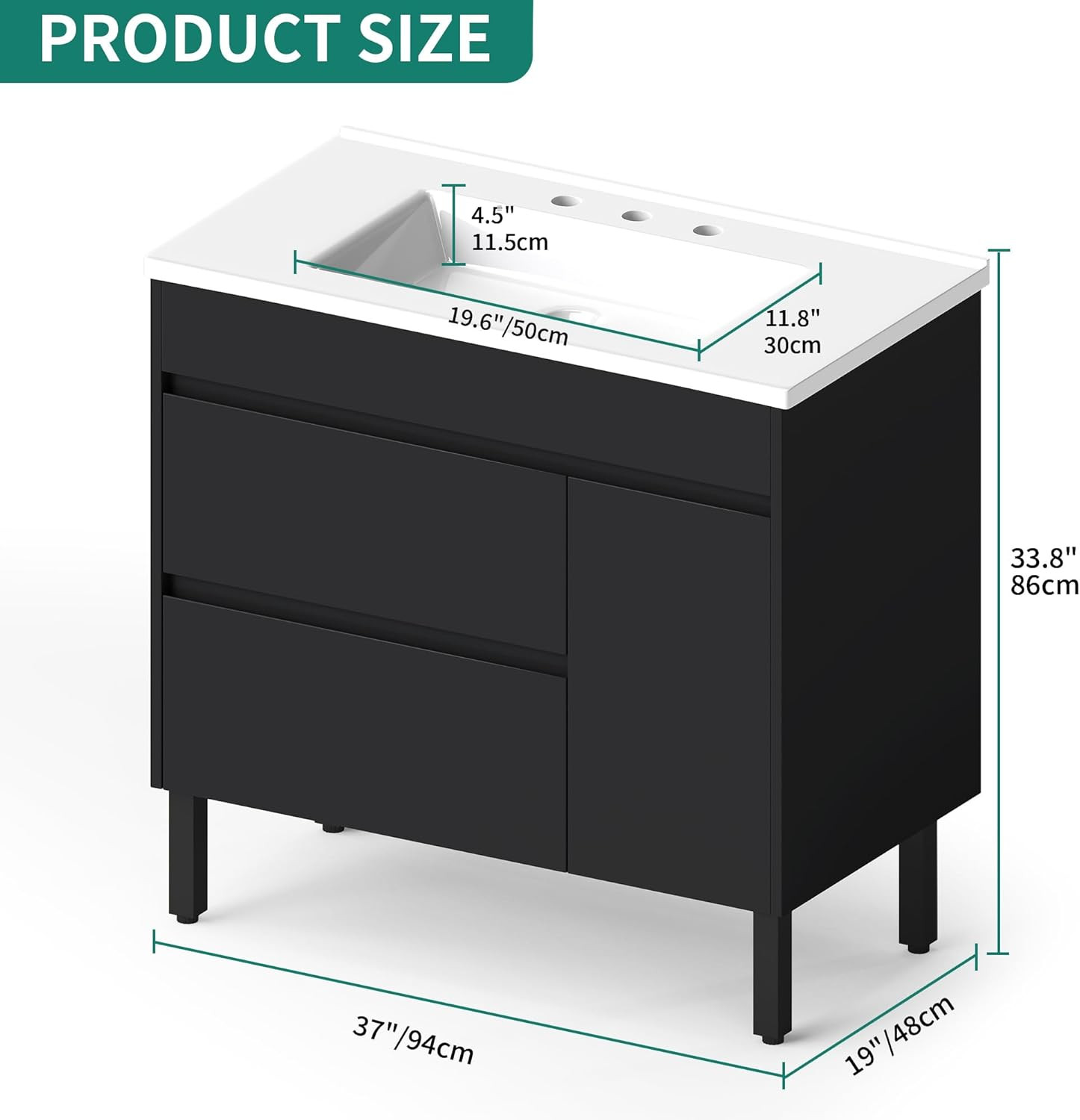 YITAHOME 36 Inch Bathroom Vanity with Sink, Bathroom Cabinet Vanity for Media Sp