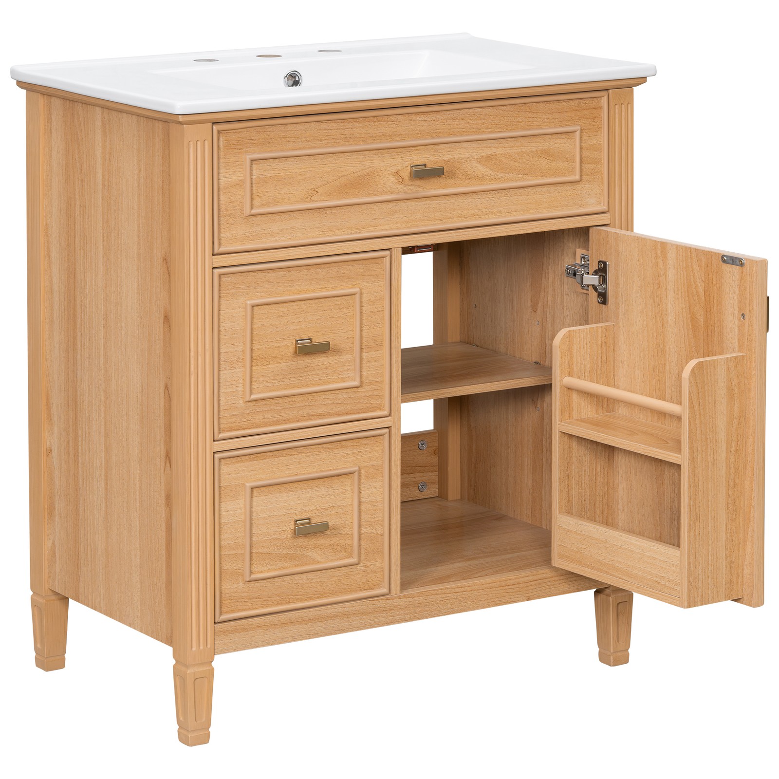 30″ Bathroom Vanity with Sink, Cabinet, Drawers, Solid Wood & MDF