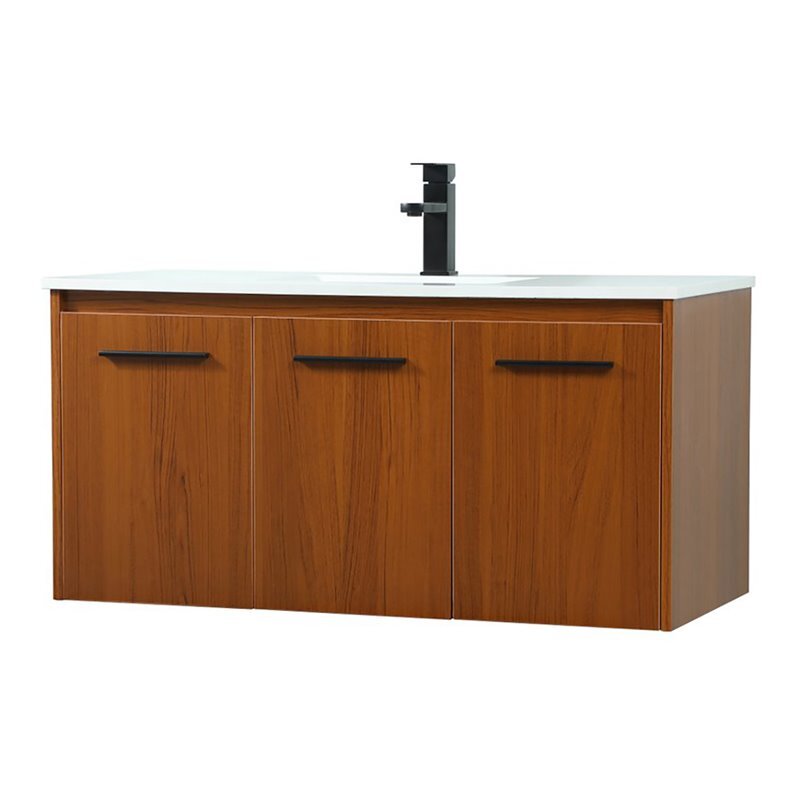 Elegant Decor Penn 40″ Aluminum Alloy MDF Single Bathroom Vanity in Teak