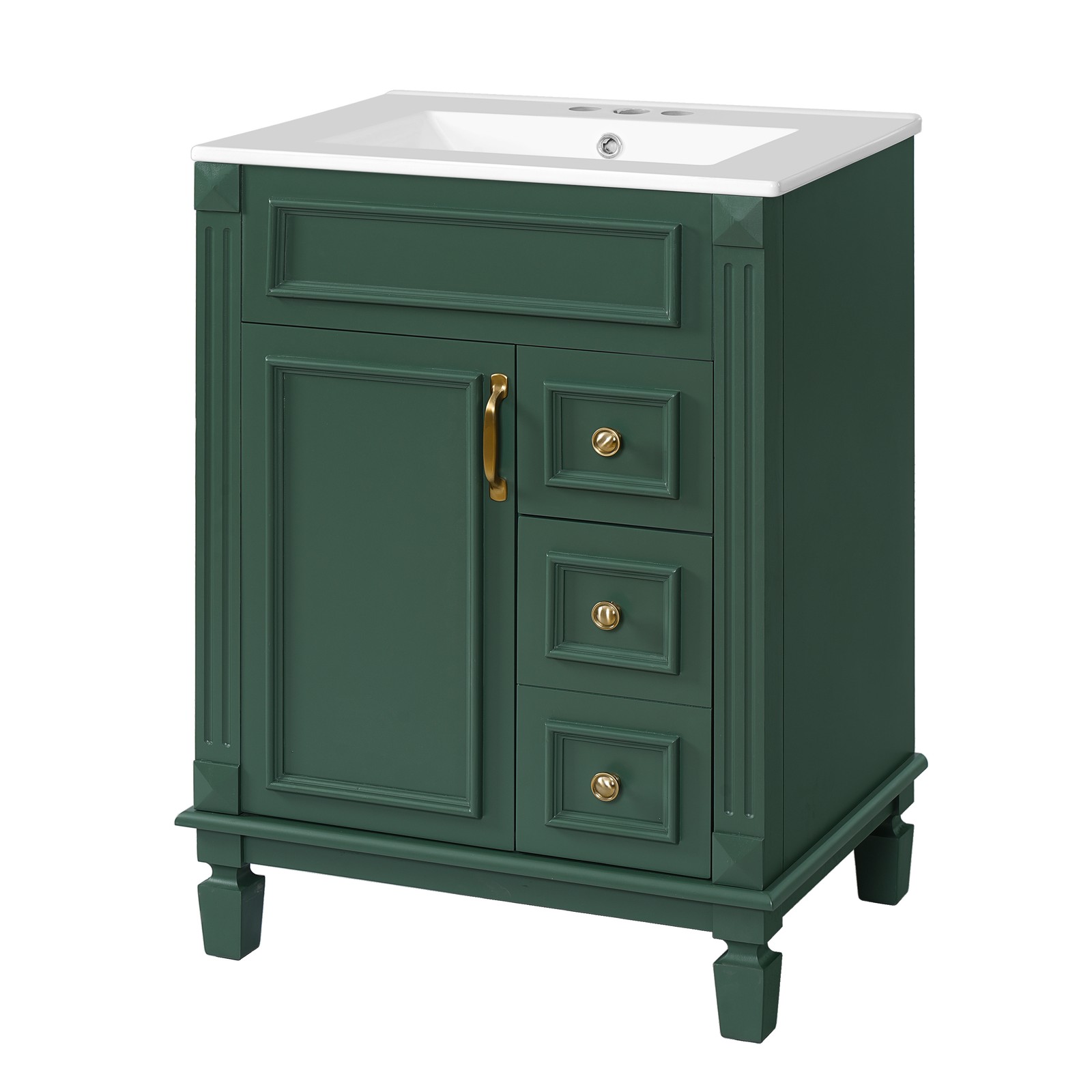 24″ Bathroom Vanity w/Ceramic Sink, Small Bathroom Sink Cabinet with 2 Drawers
