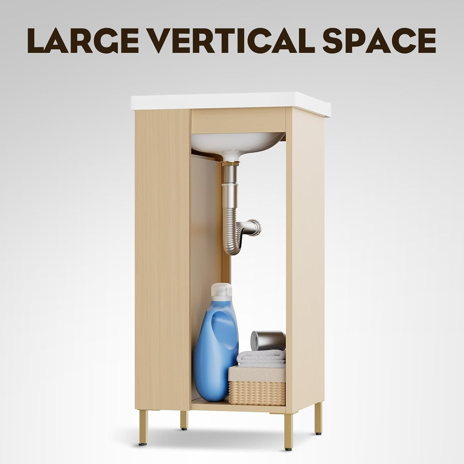 16″ Oak Bathroom Vanity with Ceramic Sink & Soft-Close Door, No Faucet