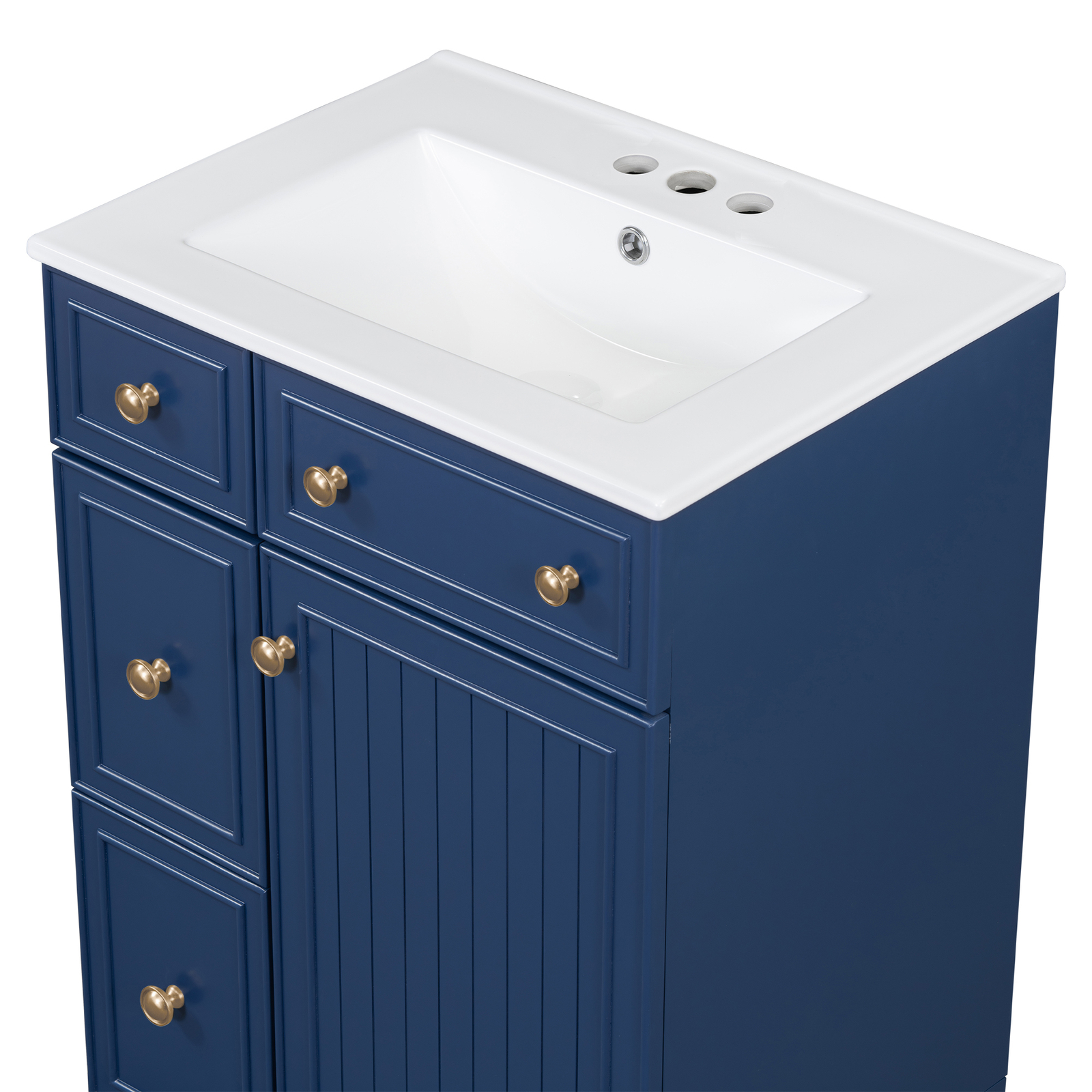 24″ Bathroom Vanity w/Ceramic Sink, 2 Drawers, Freestanding Small Vanity Cabinet