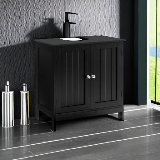 Pedestal Sink Storage Cabinet with 2 Doors and Shelf, Under Black Undersink
