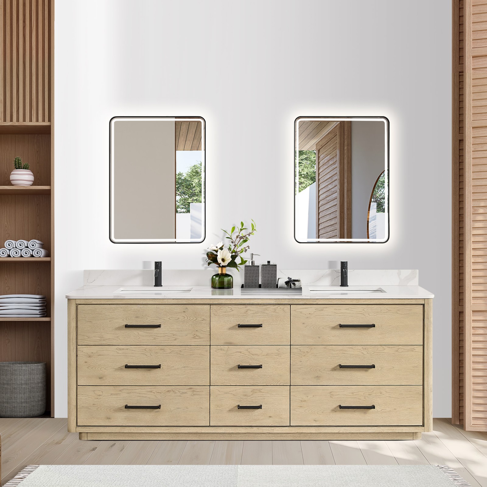 Miseno MV-706584 Porto 84″ – Aged Natural Oak / Fish Maw White
