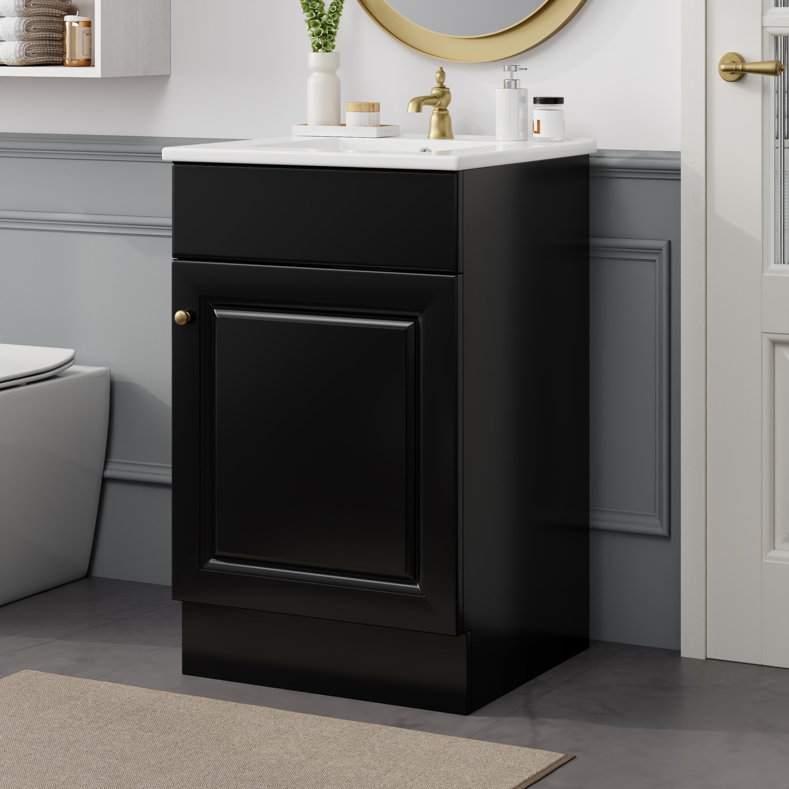 20″ Bathroom Vanity with Ceramic Sink, Black MDF Cabinet