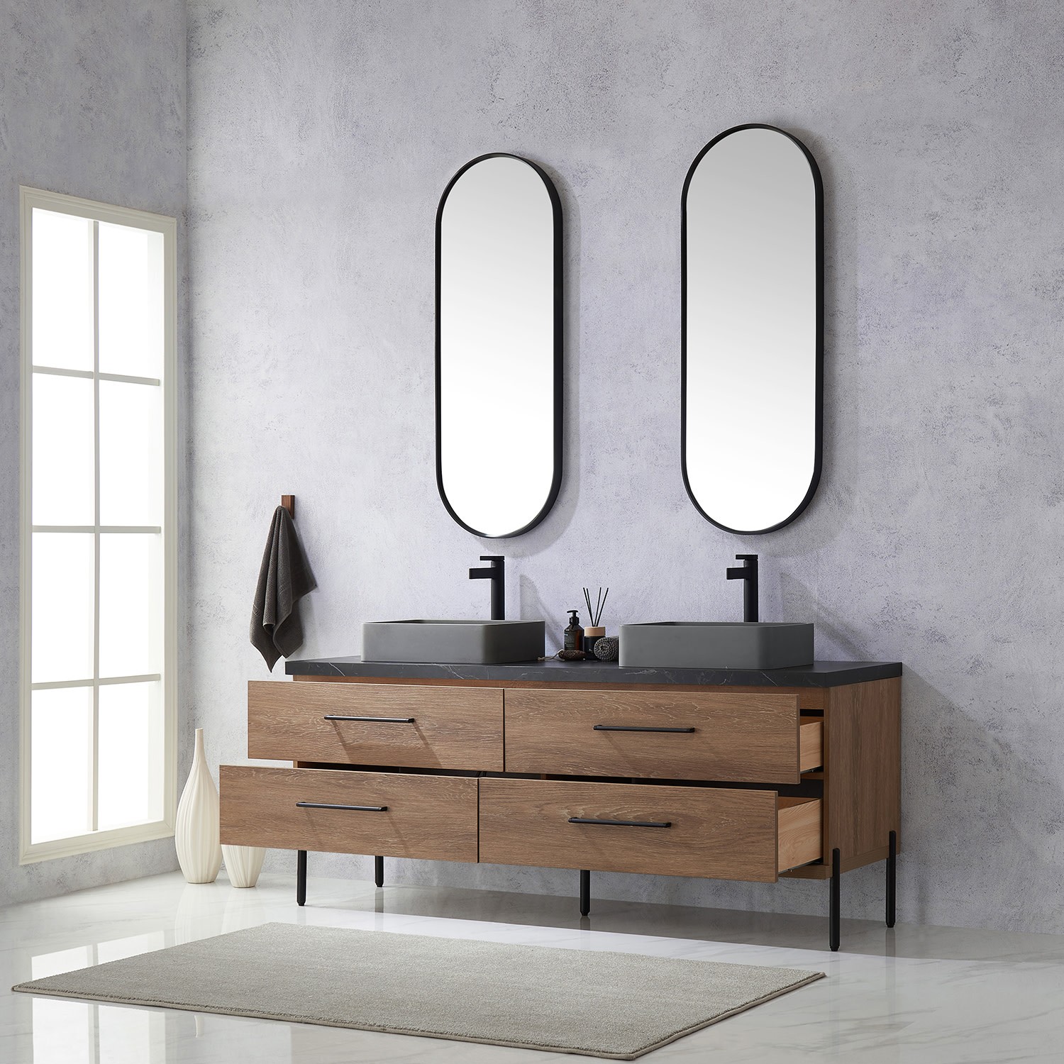 Miseno MV-705172S Trento 72″ – North American Oak / Black