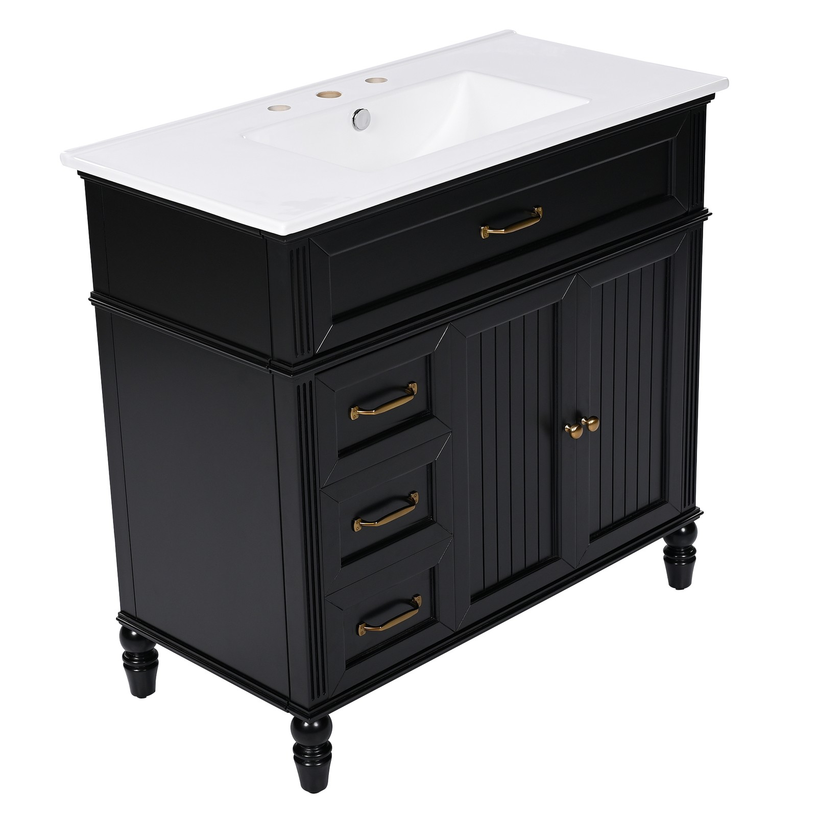 36″ Bathroom Vanity with Sink & Drawers, Black, Solid Wood Frame & MDF