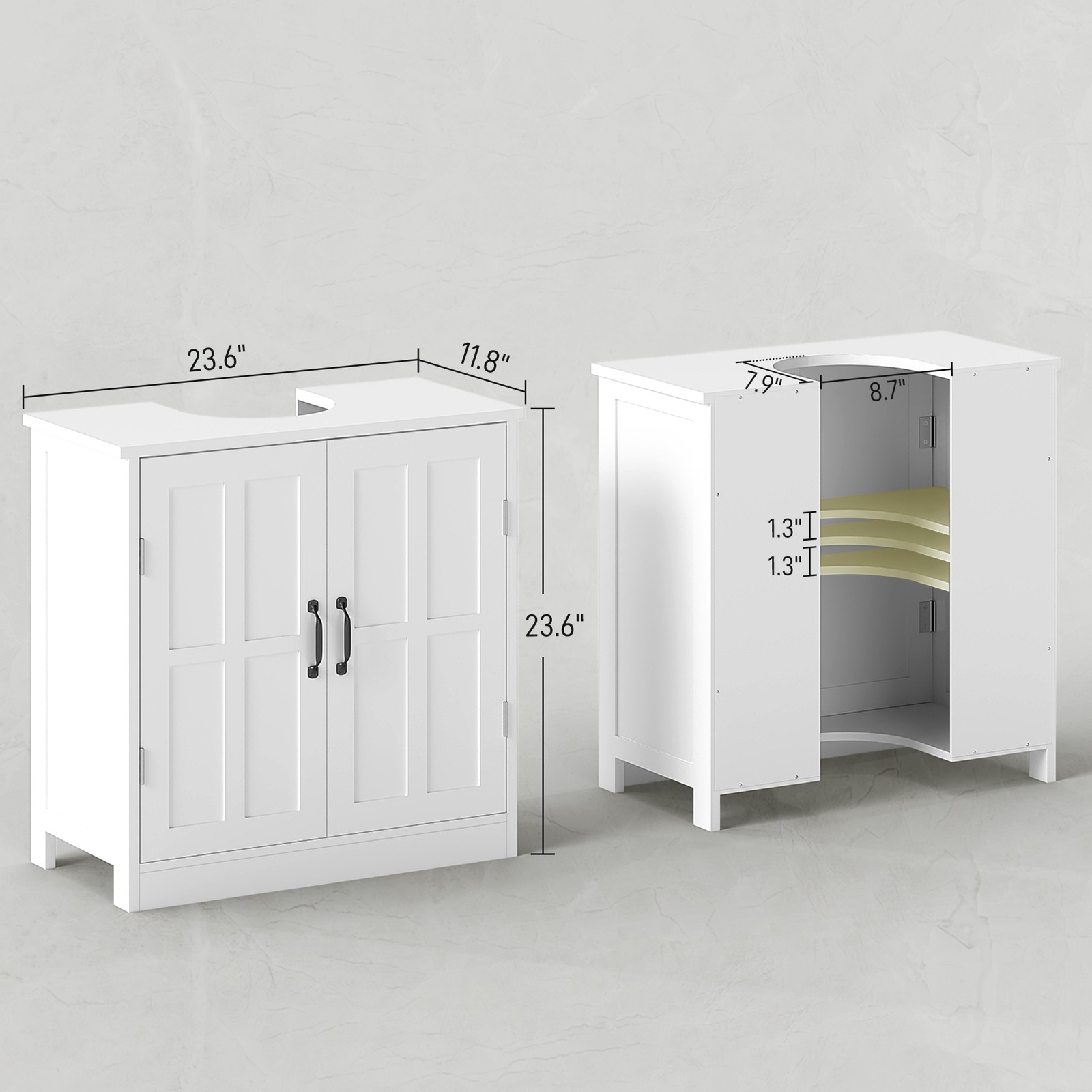 Bathroom Sink Cabinet, Pedestal Sink Cabinet with Adjustable Shelf, White