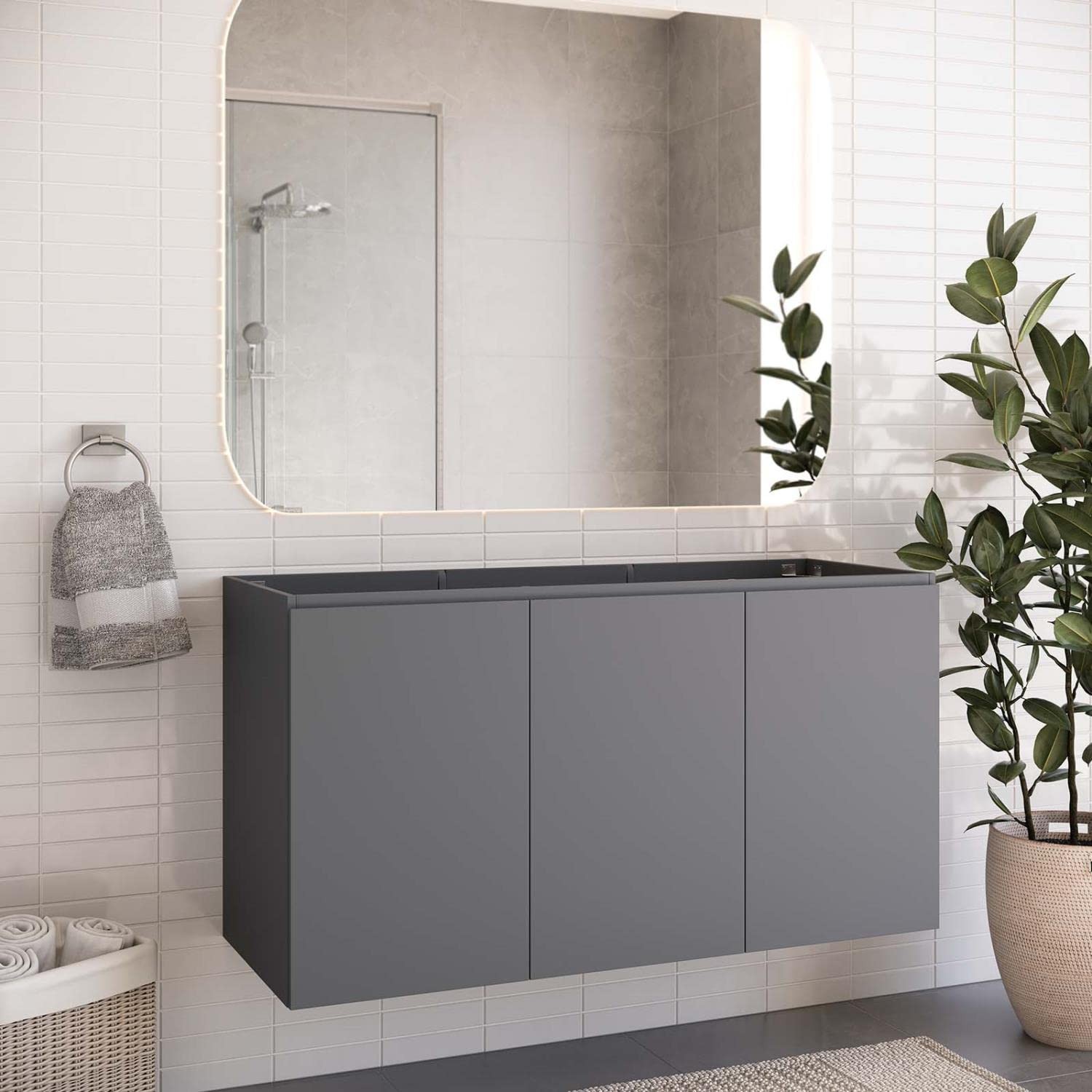 Modway Vitality 47″ Particleboard Melamine Wall-Mount Bathroom Vanity in Gray