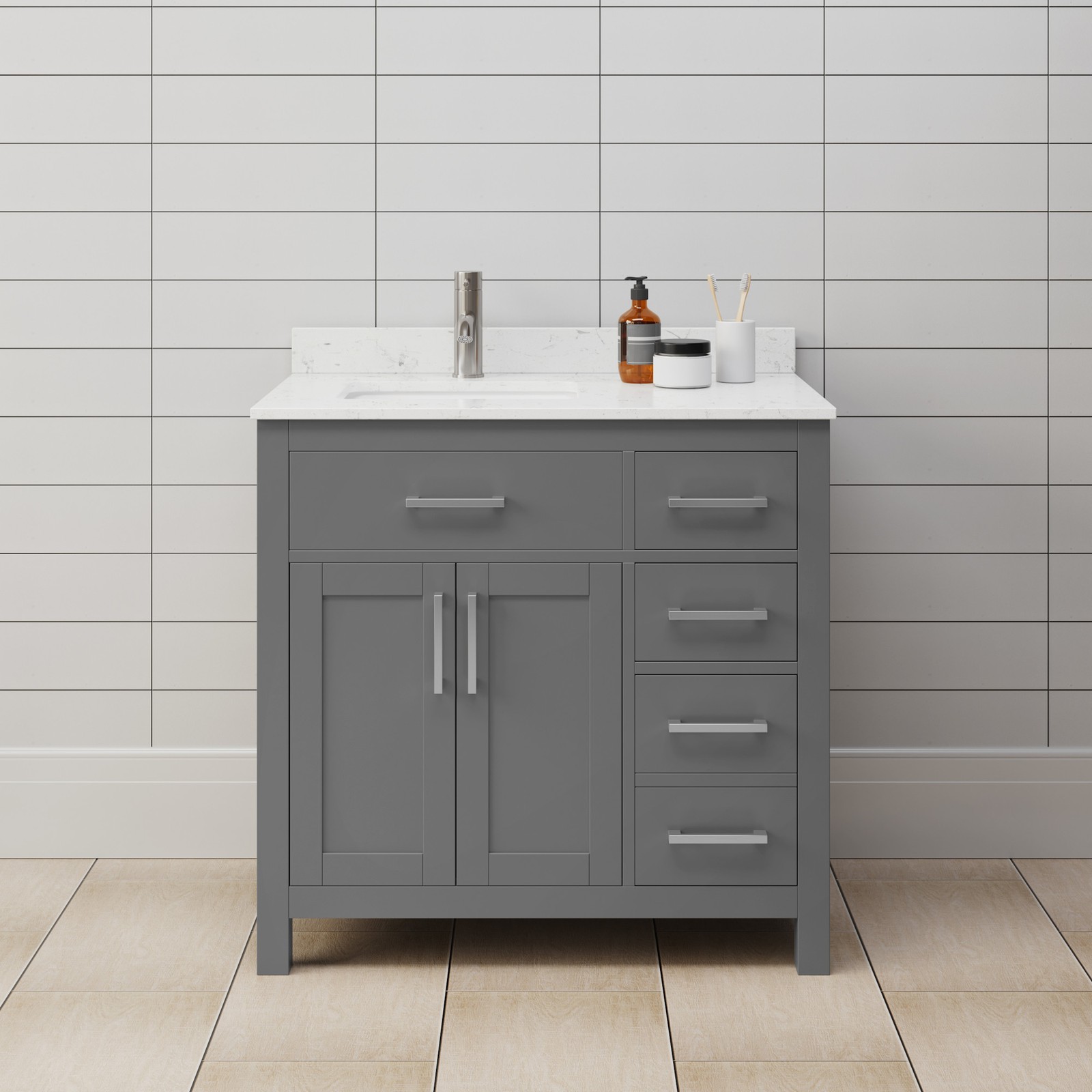 Wyndham Collection WCG242436S-UNSMXX Beckett 36″ – Dark Gray / Carrara Cultured
