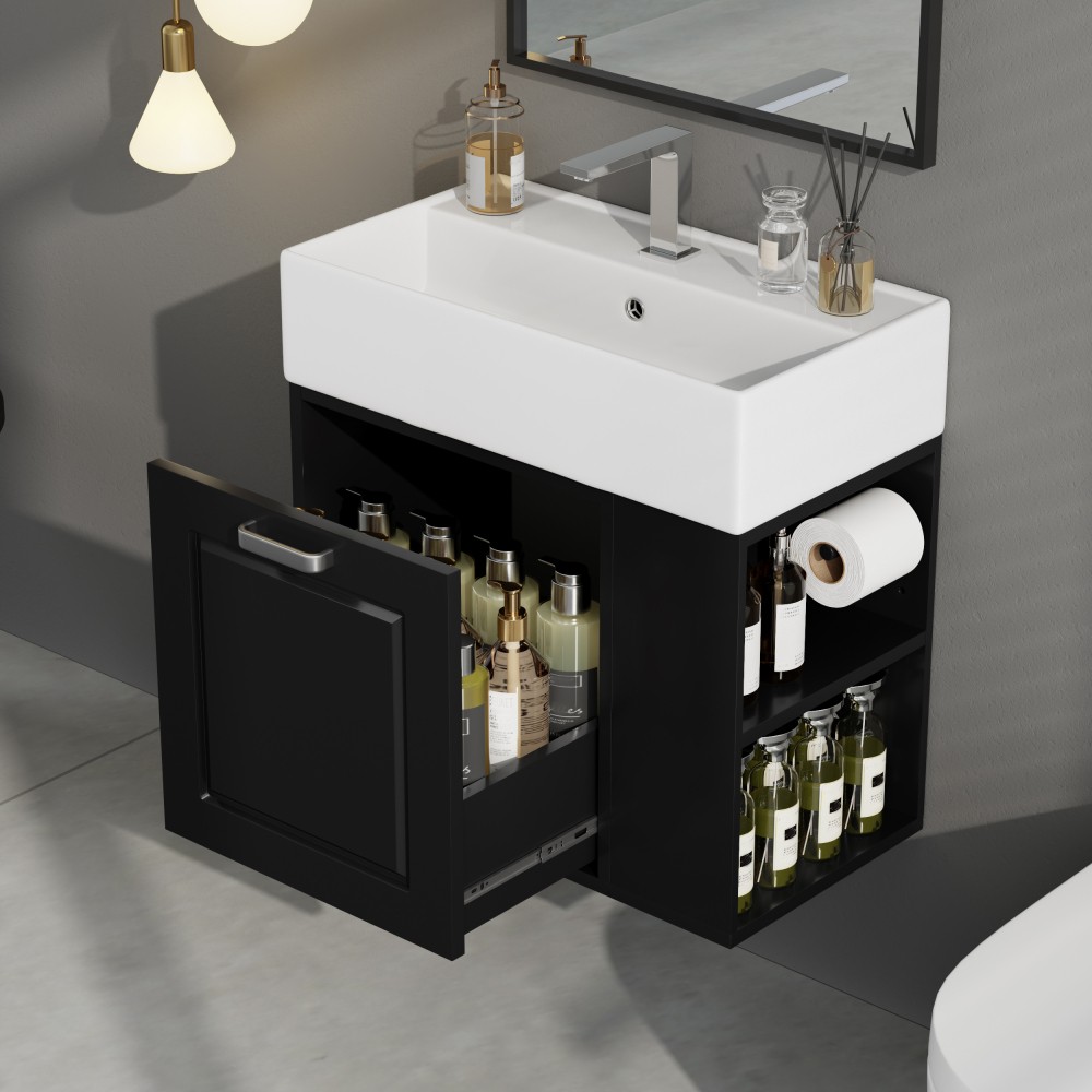 Wall-Mounted Bathroom Vanity with Sink Adjustable Shelves Soft-Close Mechanism