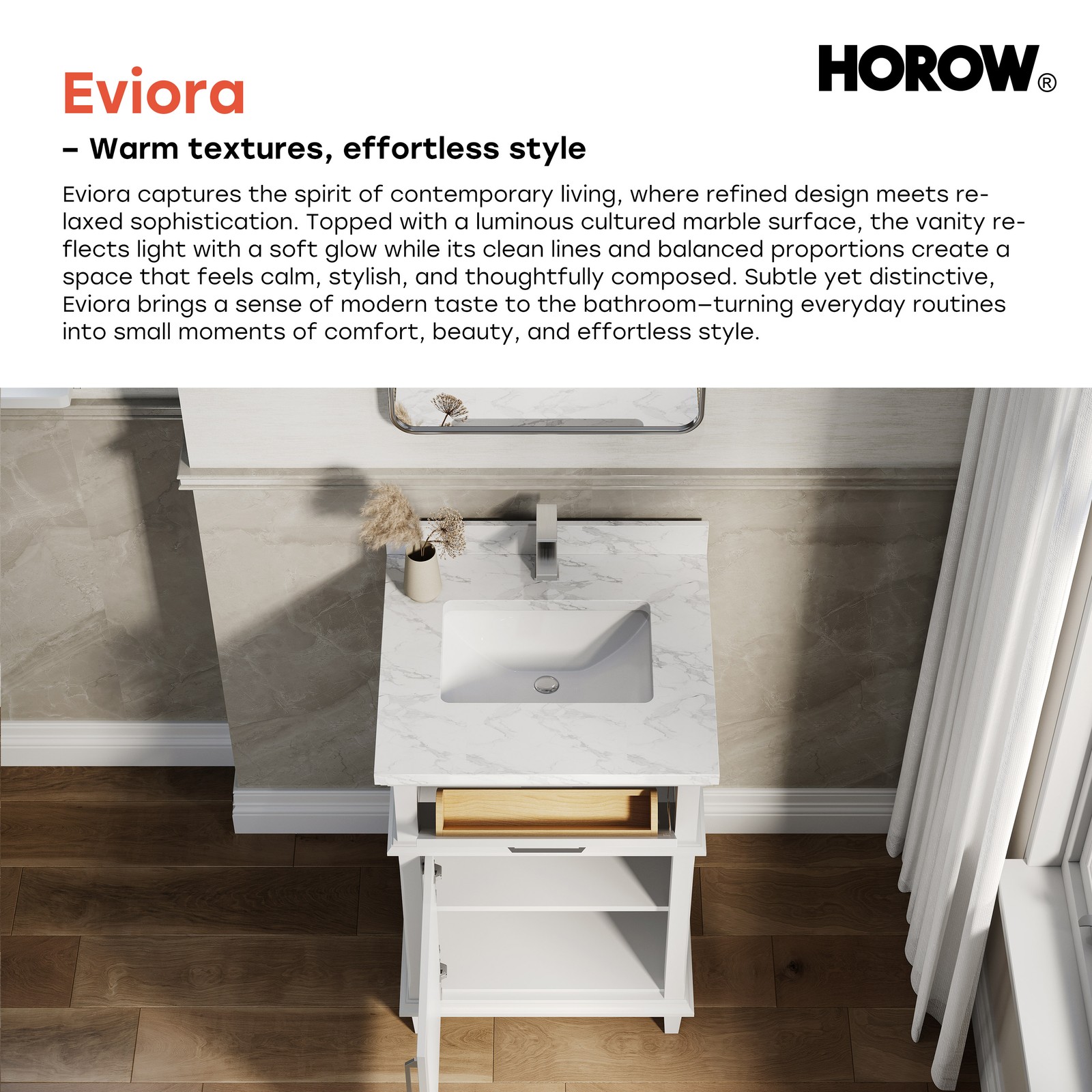 HOROW 24 Inch Bathroom Vanity with Sink, Free Standing Single Basin Vanity Set