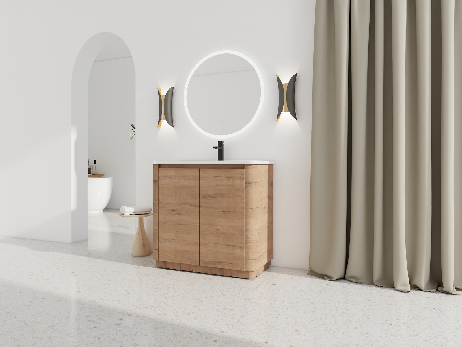 36 inch Freestanding Bathroom Vanity with Ceramic Sink Adjustable Shelf Plywood
