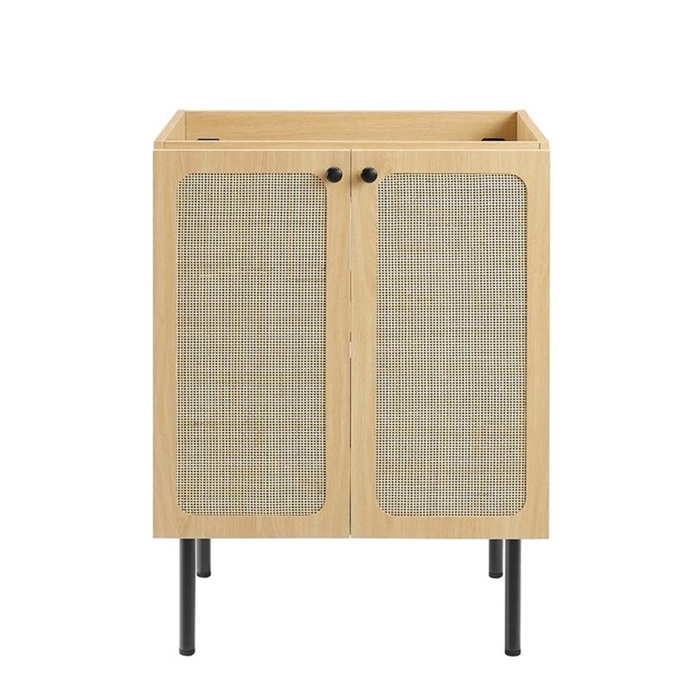 Modway Chaucer 24″ Wood & Rattan Bathroom Vanity in Oak/Black