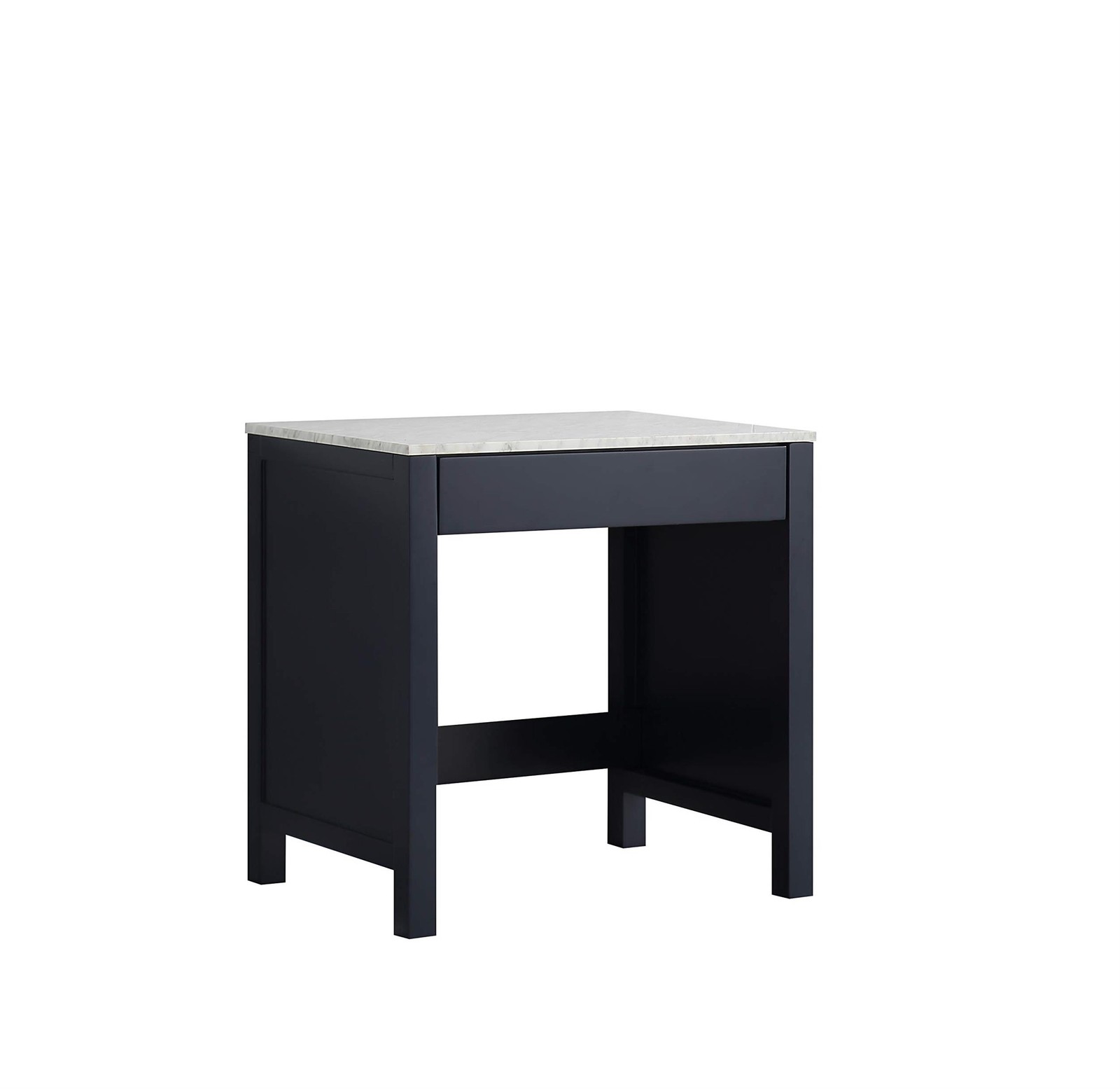 Lexora Home Jacques 30″ Carrara Marble Top Make-Up Table in Navy Blue