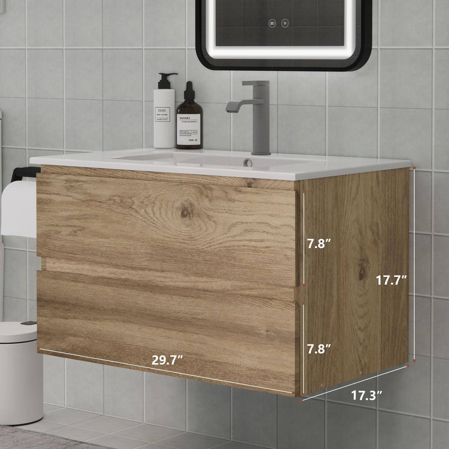 Floating Bathroom Vanity with Sink and 2 Soft-Close Drawers – Moisture-Resistant