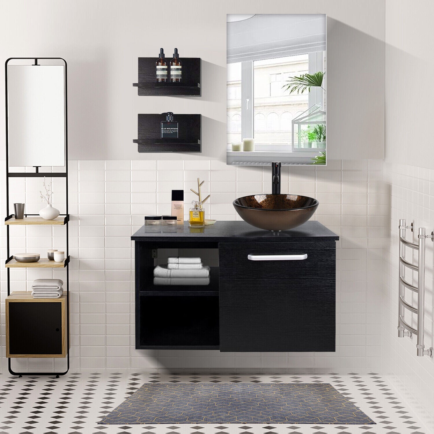 24 Floating Vanity Sink Faucet Combo for Bathroom Storage Cabinet Wall Shelves