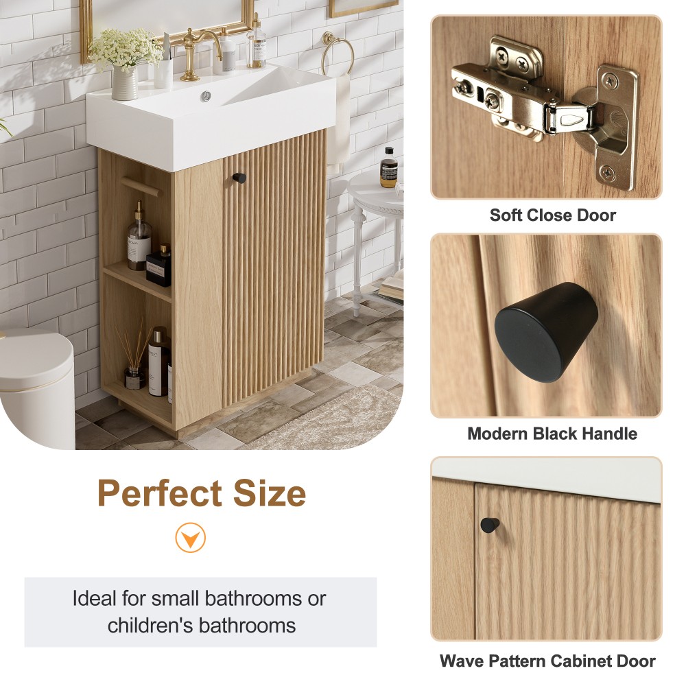 21.6″ Freestanding Bathroom Vanity w/Ceramic Sink, Wood Grain Cabinet,Storage