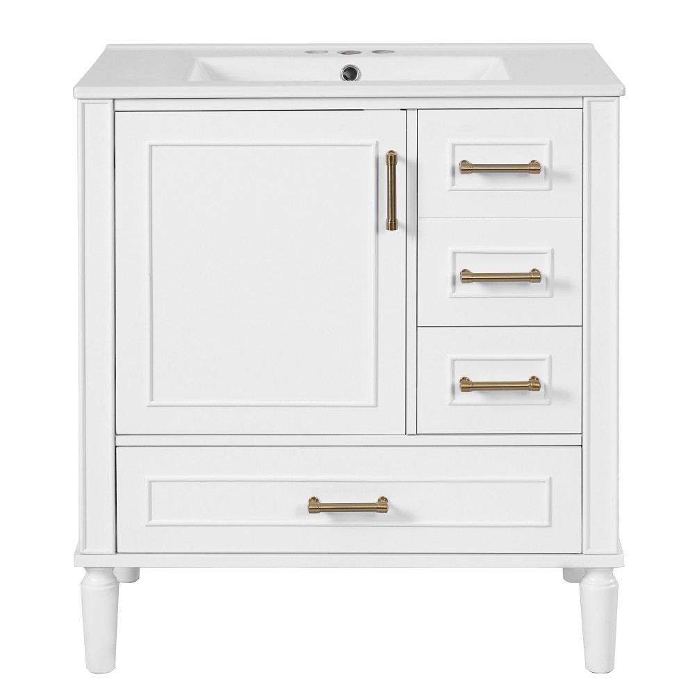 30″ Solid Wood Bathroom Vanity Ceramic Sink Soft Close Door Bath Storage Cabinet