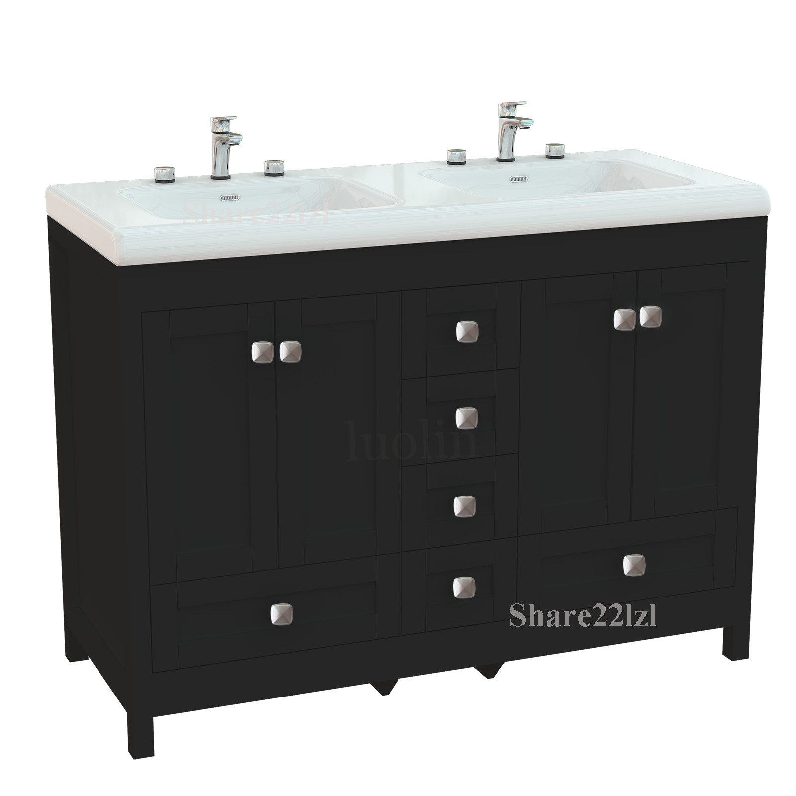 47″ Bathroom Vanity Set with Double Ceramic Sinks Freestanding Storage Cabinet