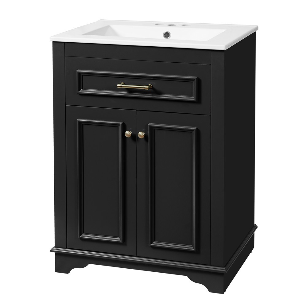 24″ Bathroom Vanity with Sink, Freestanding Bath Vanity Cabinet, Tip-Out Drawer
