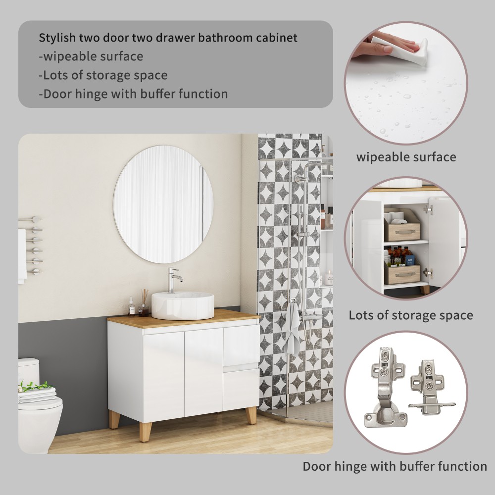 Bathroom cabinet with sink, double doors, and two drawers