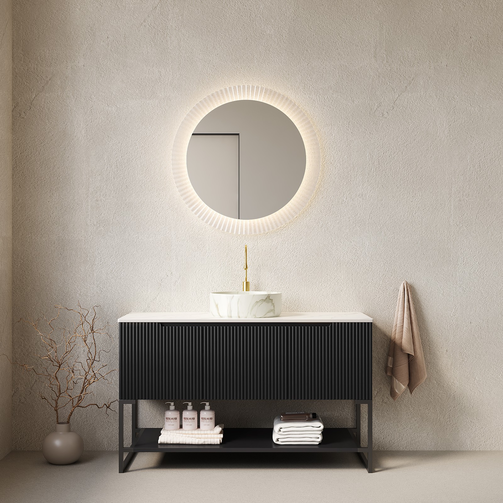 48″ Bathroom Vanity with Sink, 3-Door Cabinet & White Ceramic Basin