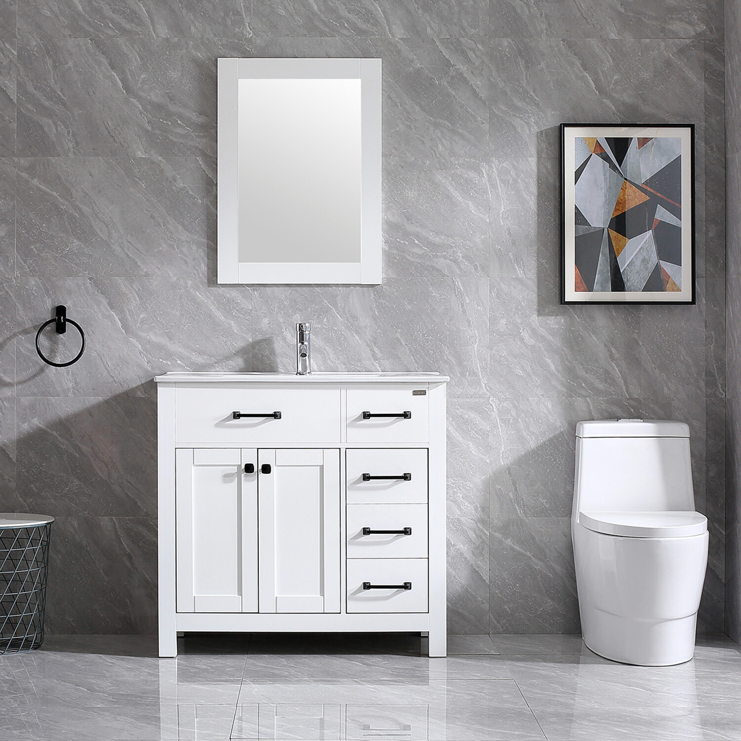 36″ Bathroom Vanity Cabinet Undermount Ceramic Sink Shaker Vanity Free Standing
