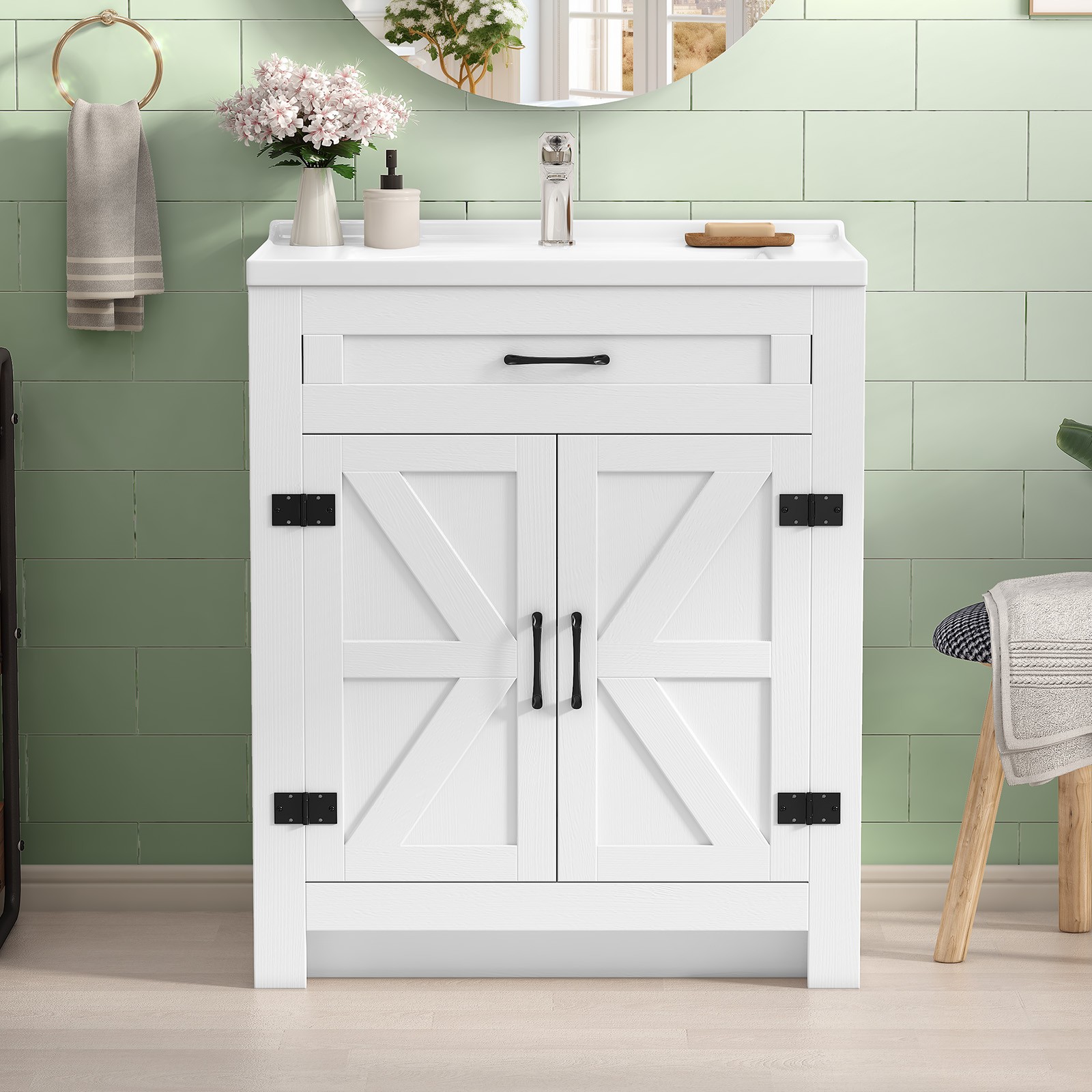 Single Basin Vanity Set with Soft Close Drawers & Water Resistant Cabinet Design