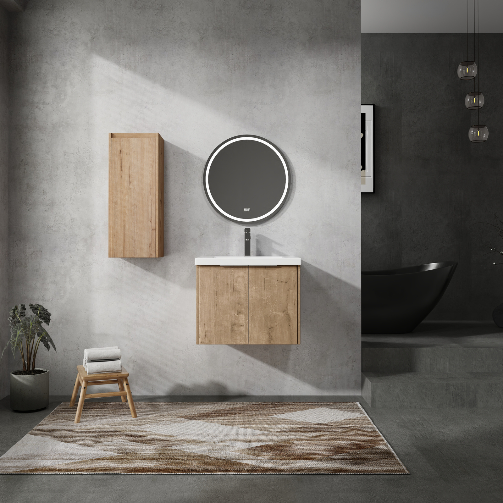 24 Inch Plywood Floating Wall-Mounted Vanity Bathroom with Sink and Side Cabinet