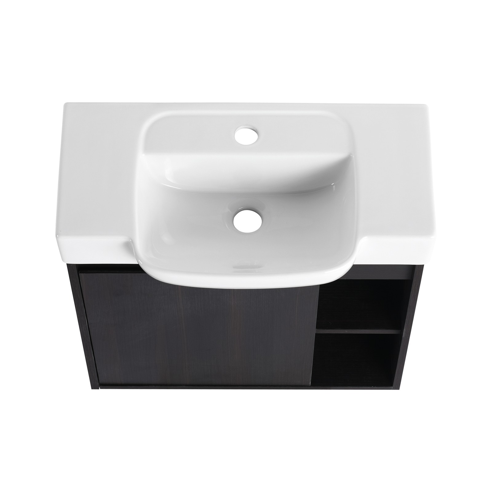 24″ Plywood Wall-Mounted Bathroom Vanity Cabinet W/ White Ceramic Sink Dark Oak