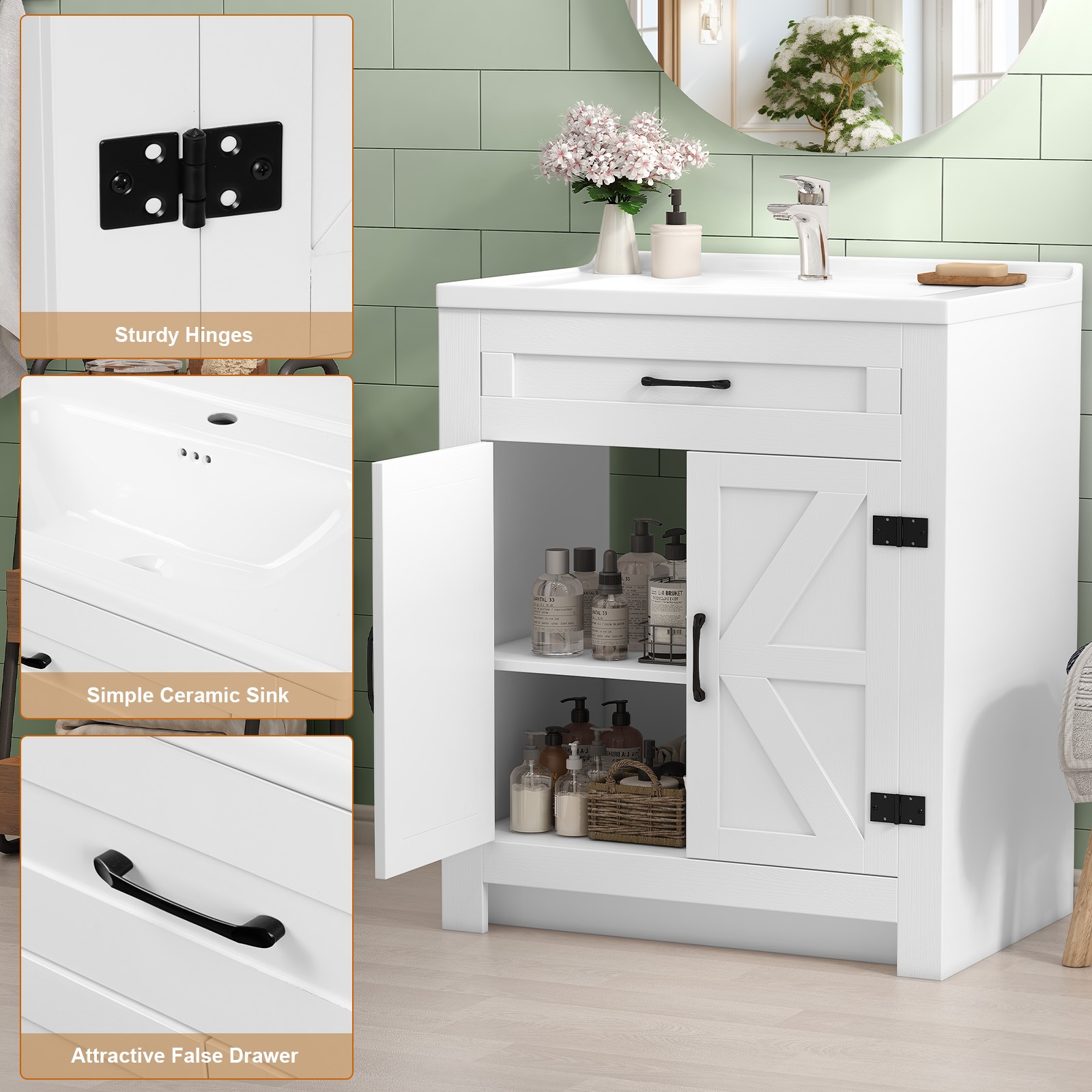 Single Basin Vanity Set with Soft Close Drawers & Water Resistant Cabinet Design