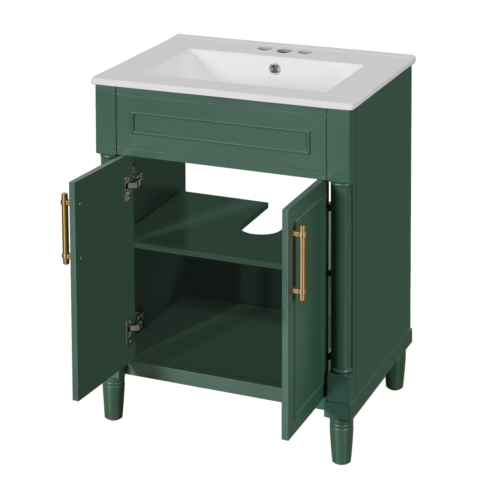 24″ Bathroom Vanity with Integrated Ceramic Sink, Bathroom Cabinet with 2 Doors