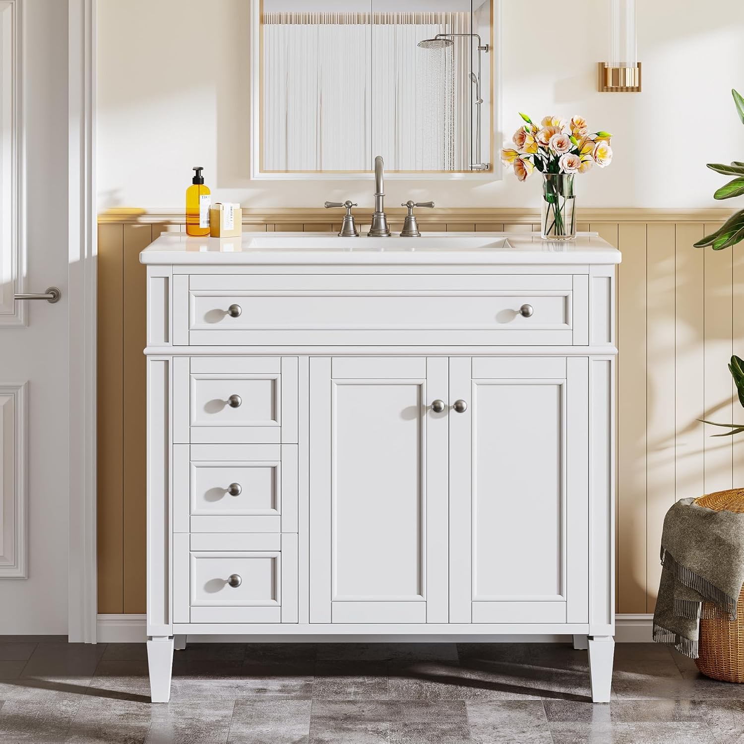 36″ Bathroom Vanity with Sink with 4 Drawers & 2 Doors, Bathroom Sink Cabinet
