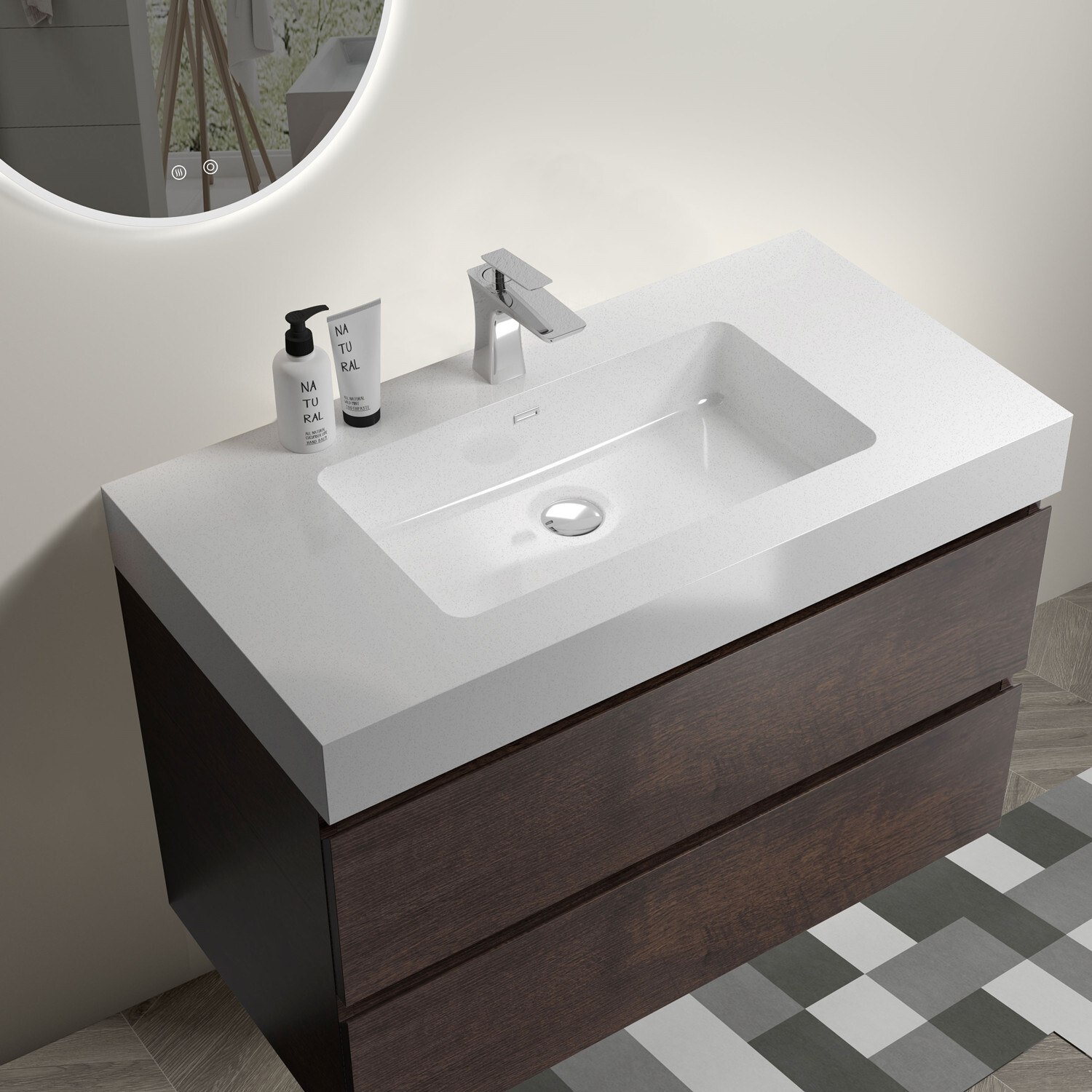 36″ 30″ 24″ Wall Mounted Bathroom Vanity w/Sink,Floating Vanity Cabinet,2 Drawer