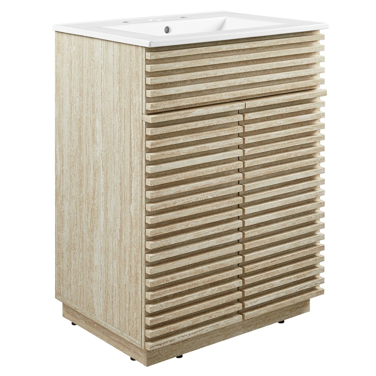 Mid-Century Modern Bathroom Vanity Black, White, Gray, Oak Laminate Tapered Legs
