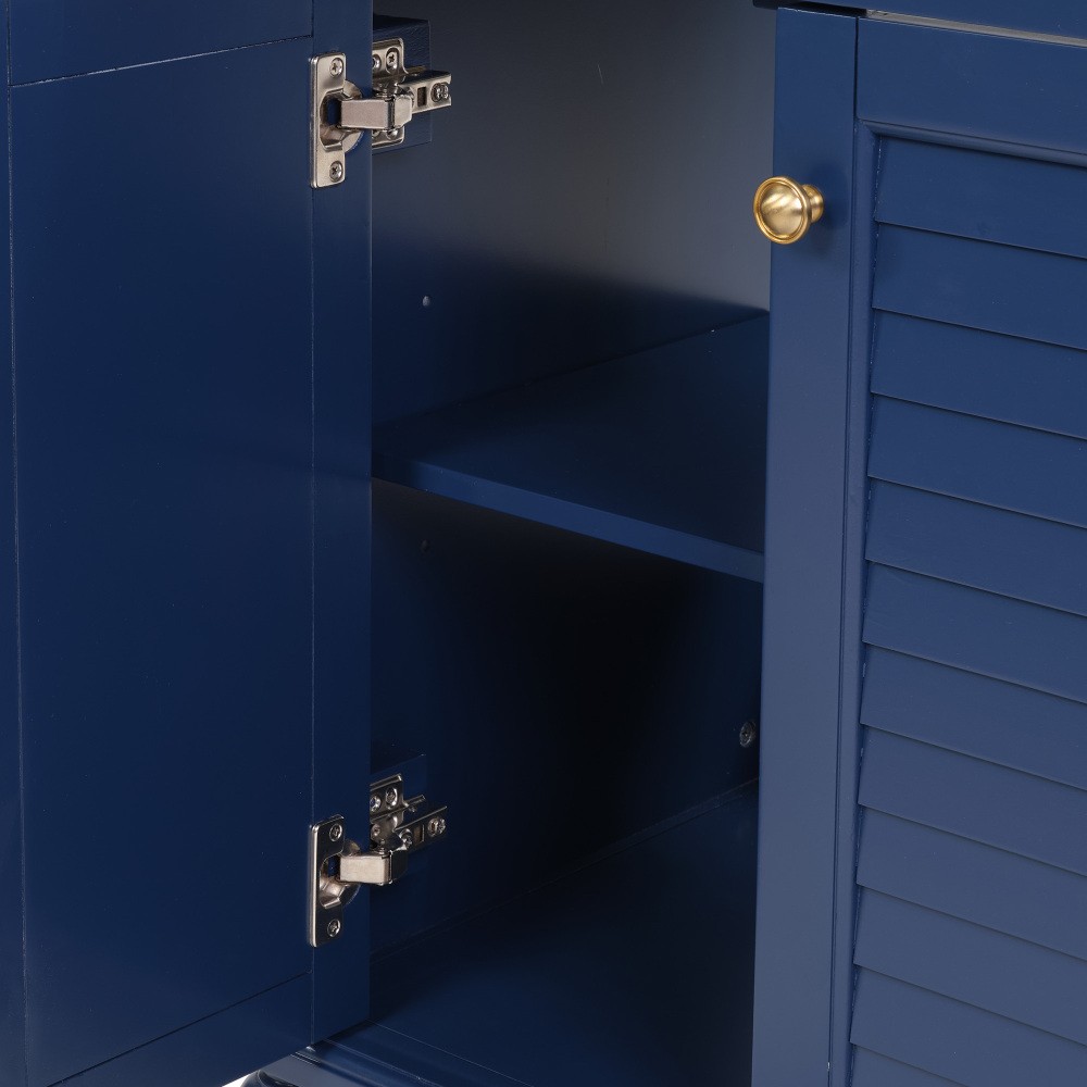 36″ Blue Bathroom Vanity with Ceramic Sink, Soft-Close Drawers, Solid Wood Frame