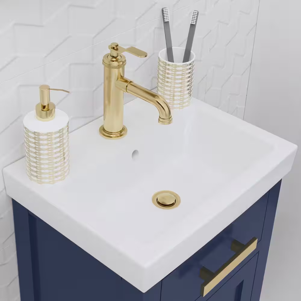 MIA 18 In. W Bath Vanity in Monarch Blue Finish with Ceramics Integrated Vanity
