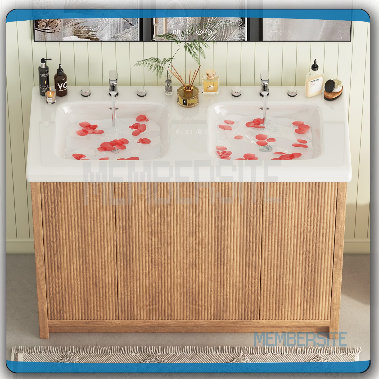 Bathroom Vanity 46.7″ Double Sink Storage Vanity Cabinet 2 Drawers Freestanding