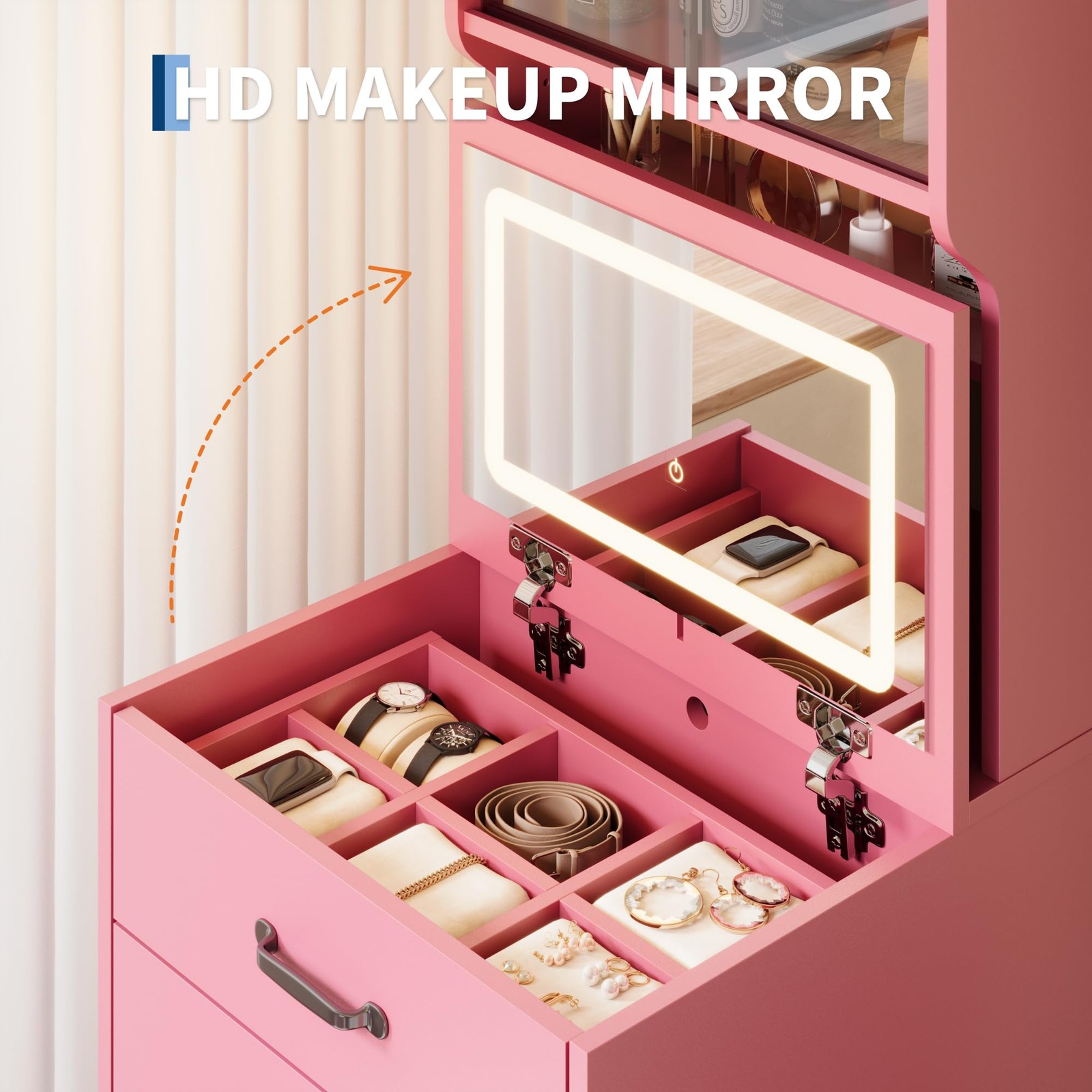 3-in-1 Compact Makeup Vanity Desk with Turnover Top Mirror