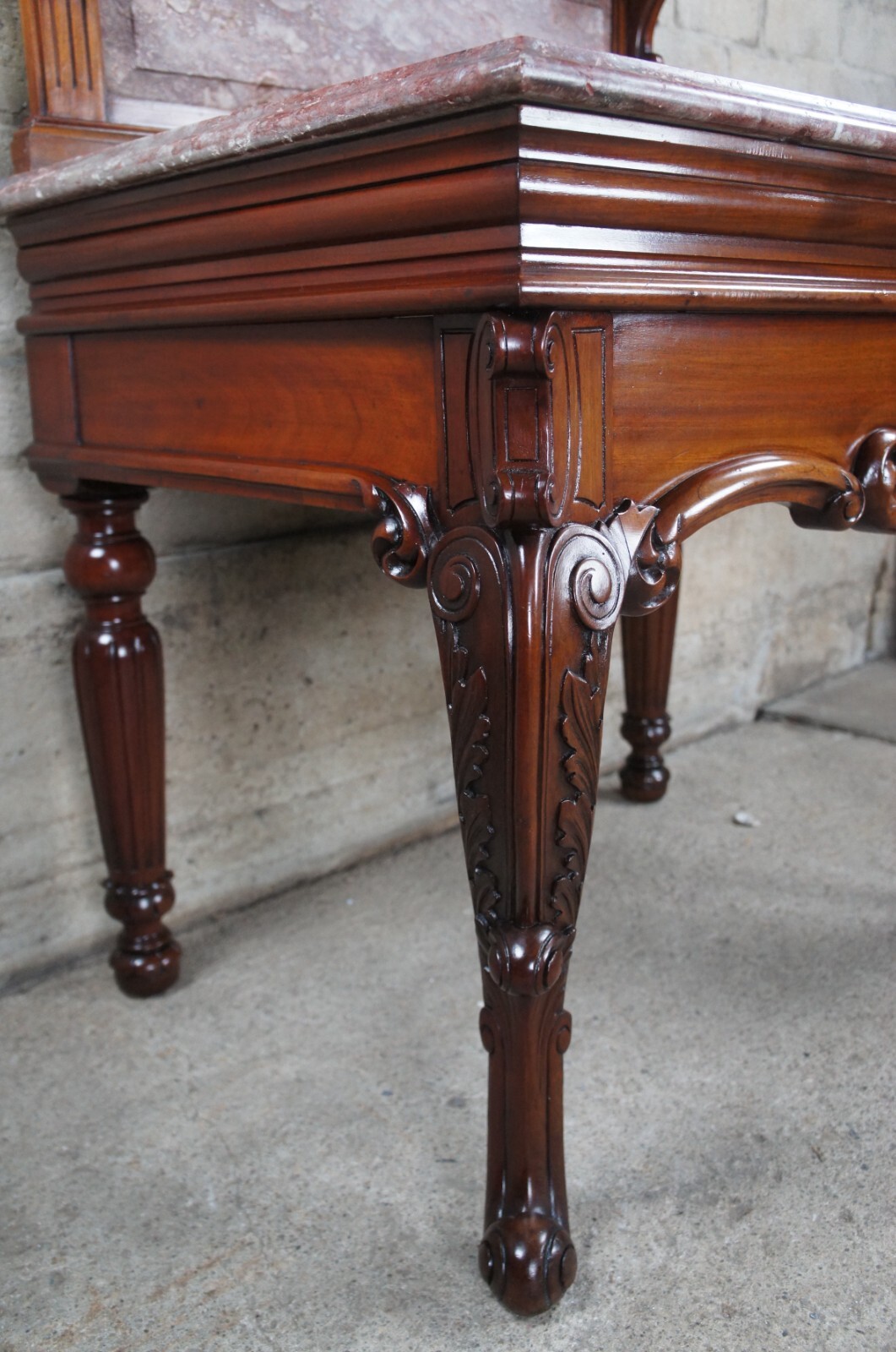 Rare Antique French Victorian Mahogany Marble Top Bathroom Vanity Porcelain Sink