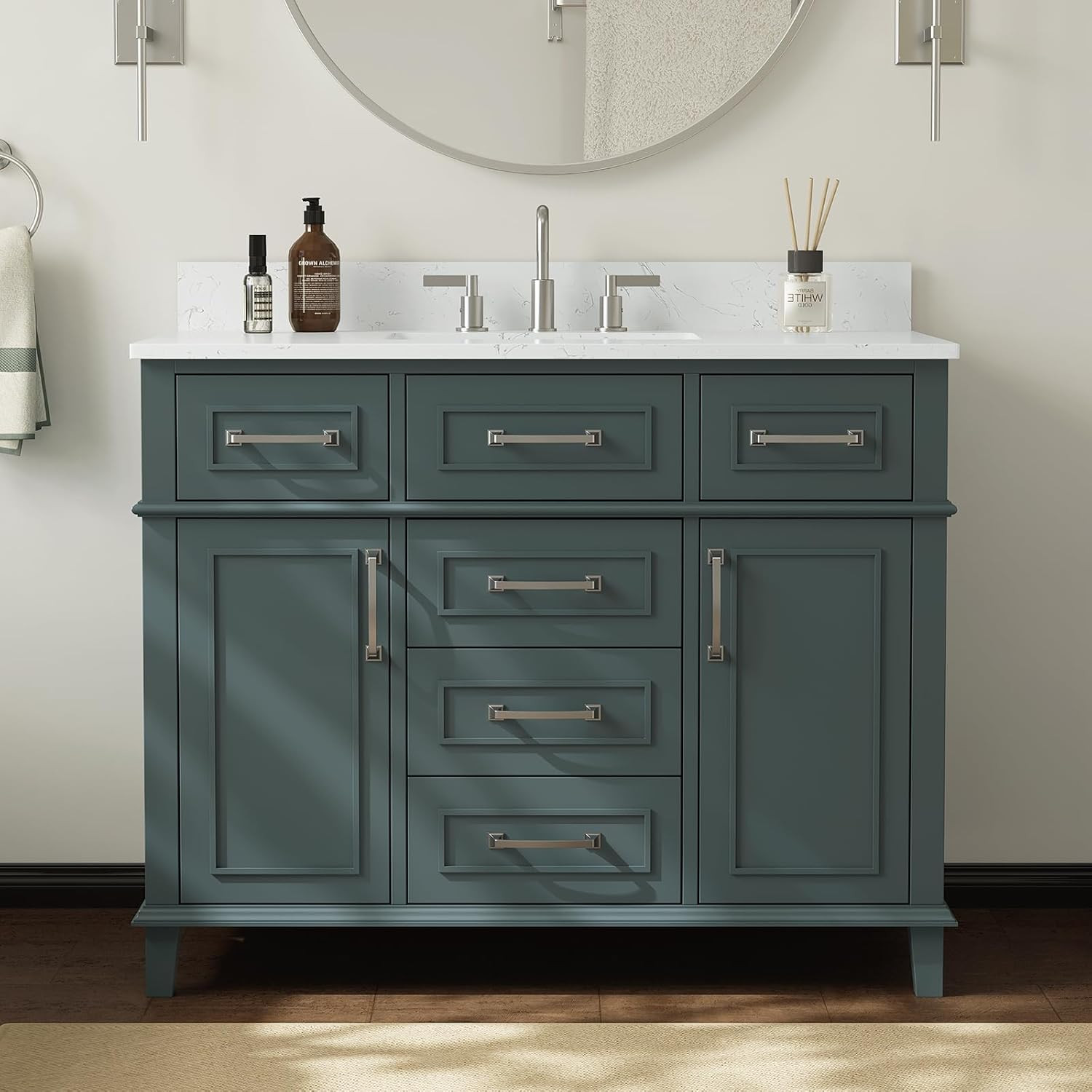 Modern 42″ Green Bathroom Vanity with Sink, Soft Close Doors & Dovetail Drawers