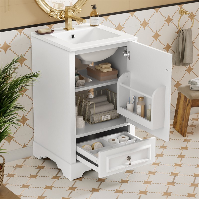20 In Modern Bathroom Vanity with Ceramic Sink,Soft Close Door,Adjustable Shelf