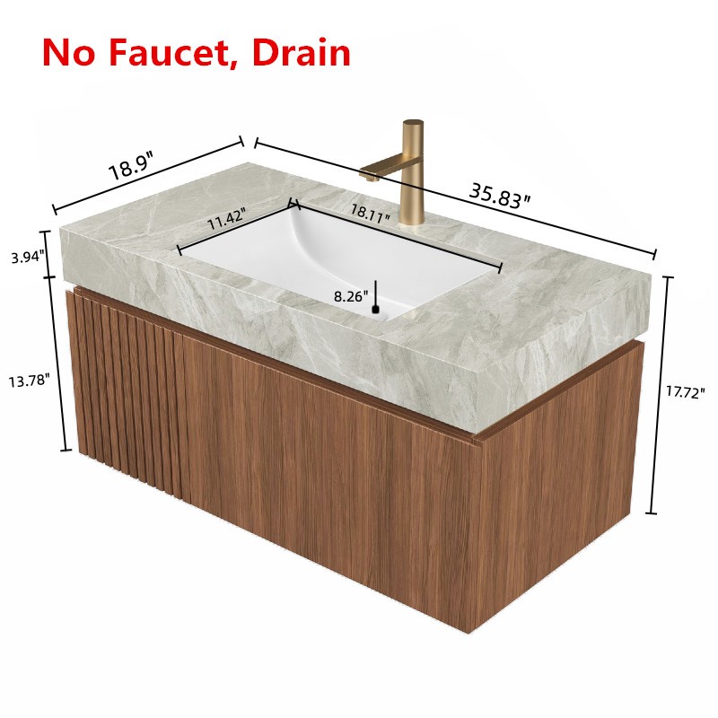 36″ Wall Mounted Bathroom Vanity w/Sink, Drawer, Floating Vanity Door Cabinet